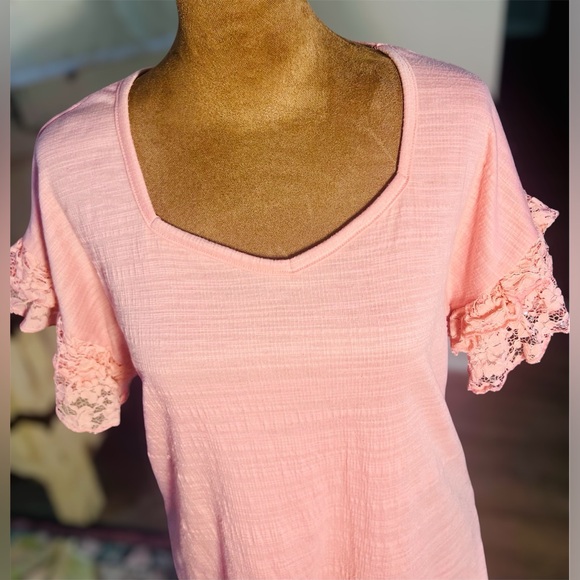 Chico's Tops - Dolman Short Sleeve Lace Cuff Blouse Pink Women's size